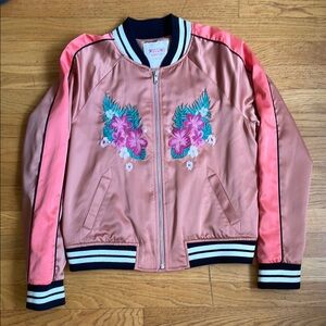 Mossimo Pink Floral Embroidered Bomber Jacket